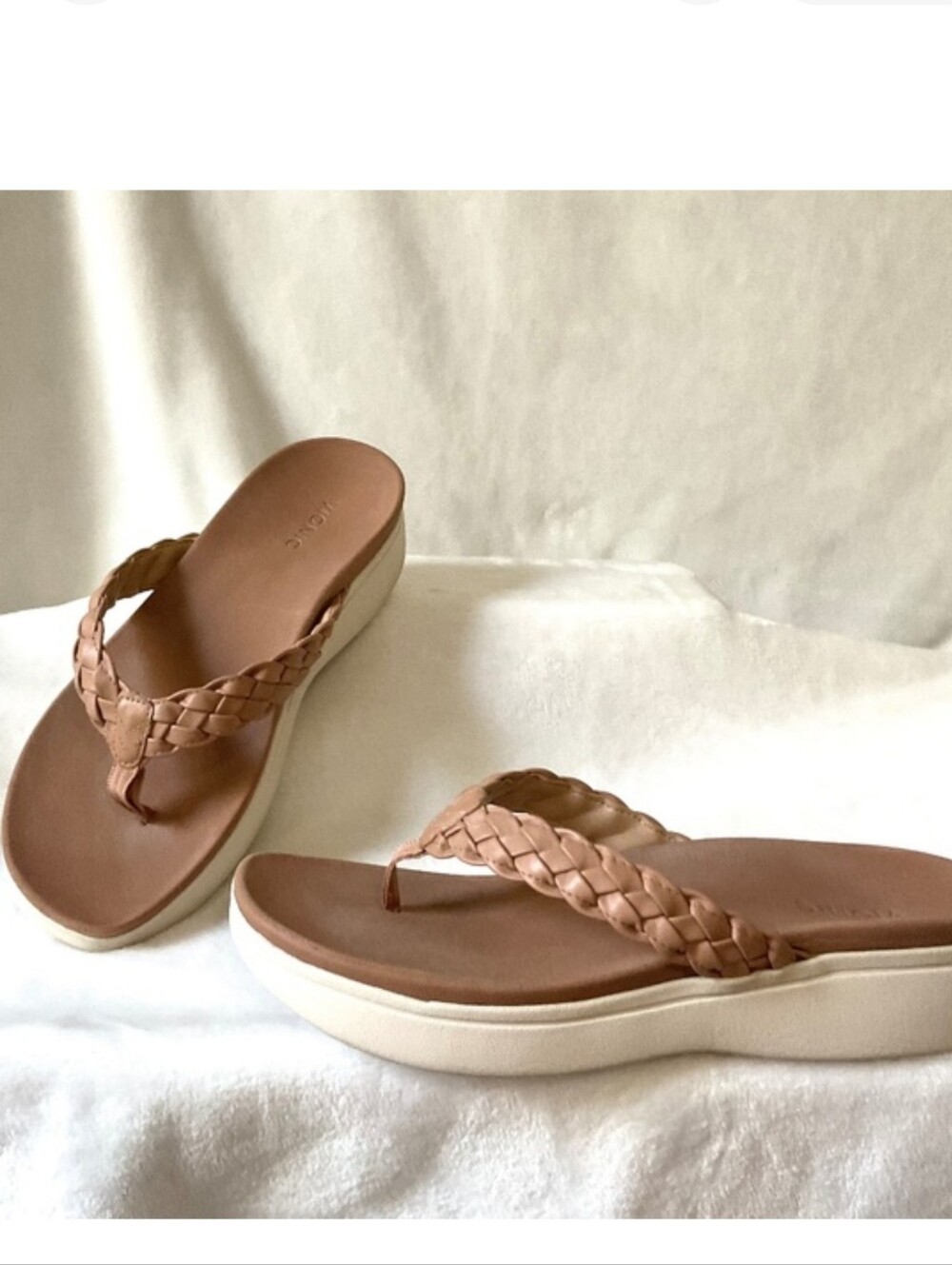 Vionic Tan Braided Platform Thong Sandals